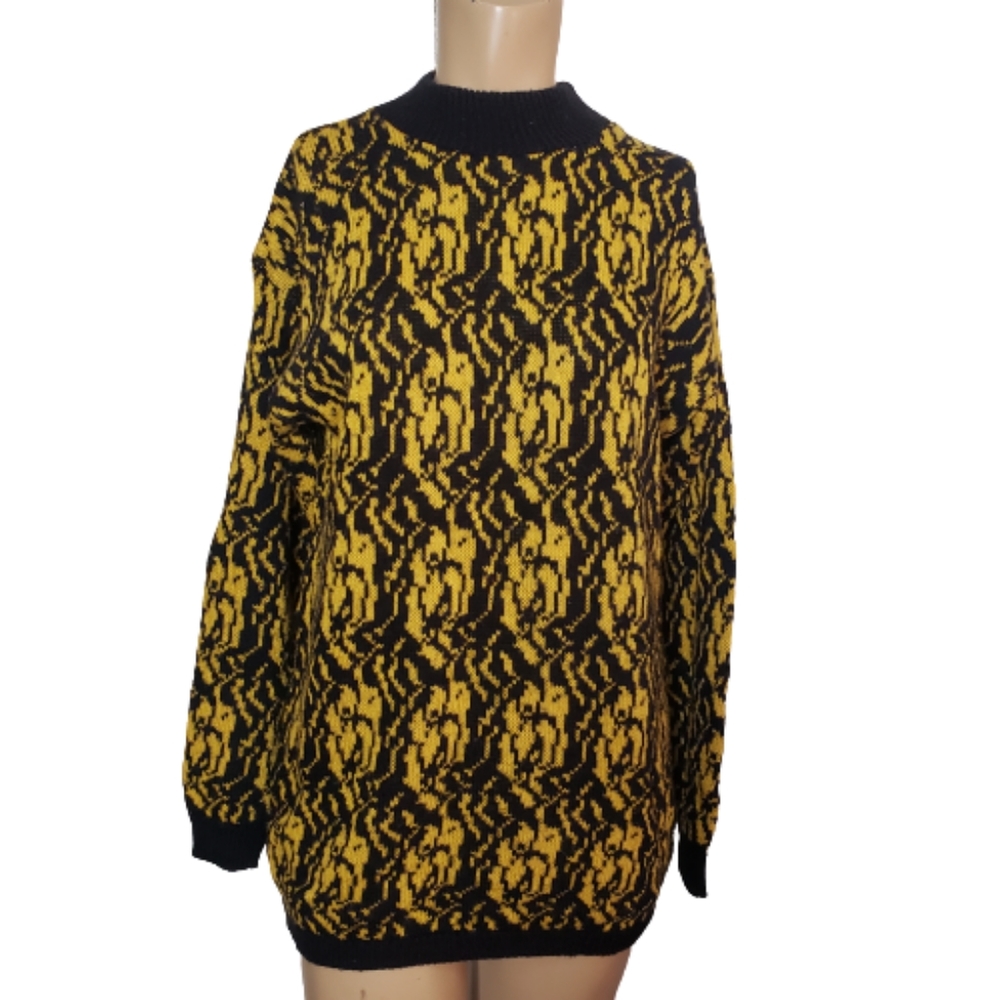Vintage morgan square knit sweater floral tunic size M